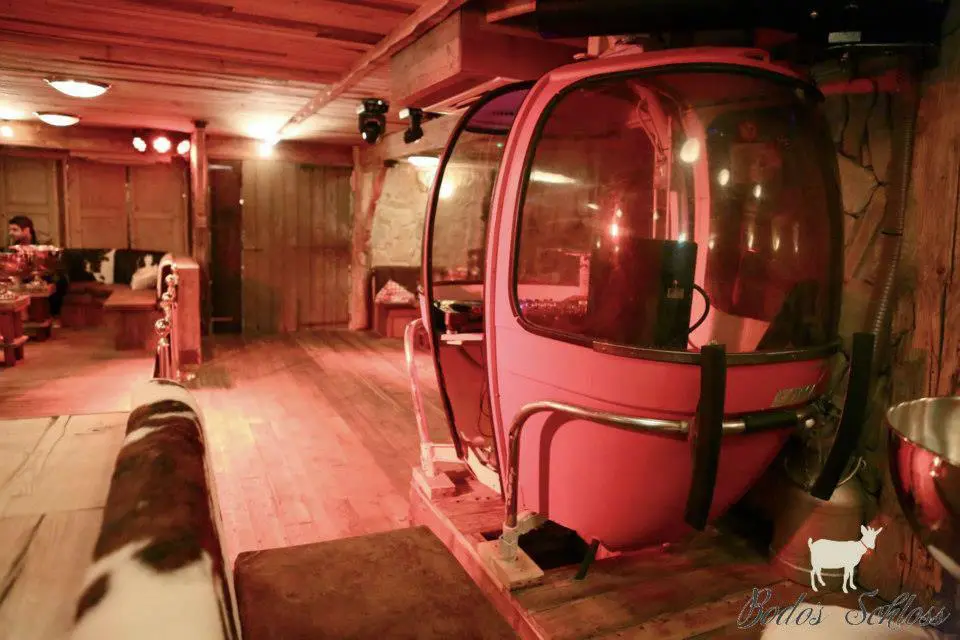 Cable car pod used as a feature seating booth at an event
