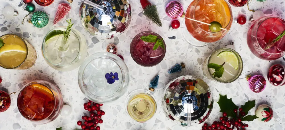 Colourful cocktails arranged on a bed of ice