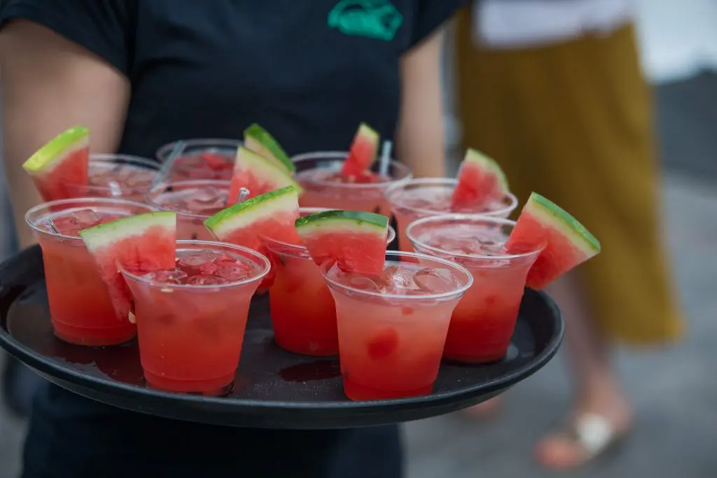 Watermelon cocktails served on a tray