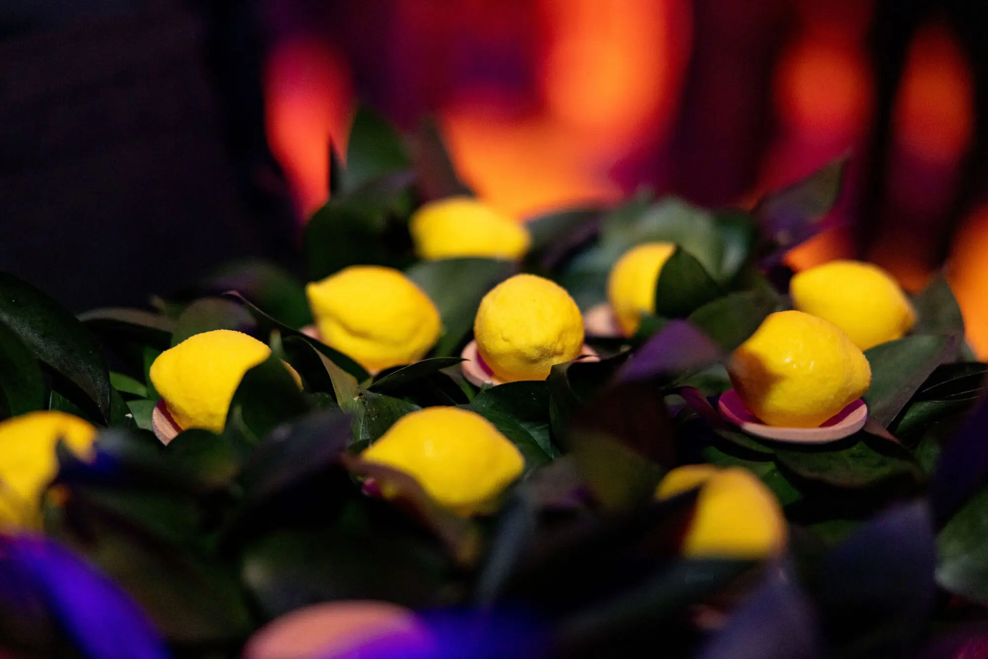 Lemons and foliage used as table decoration