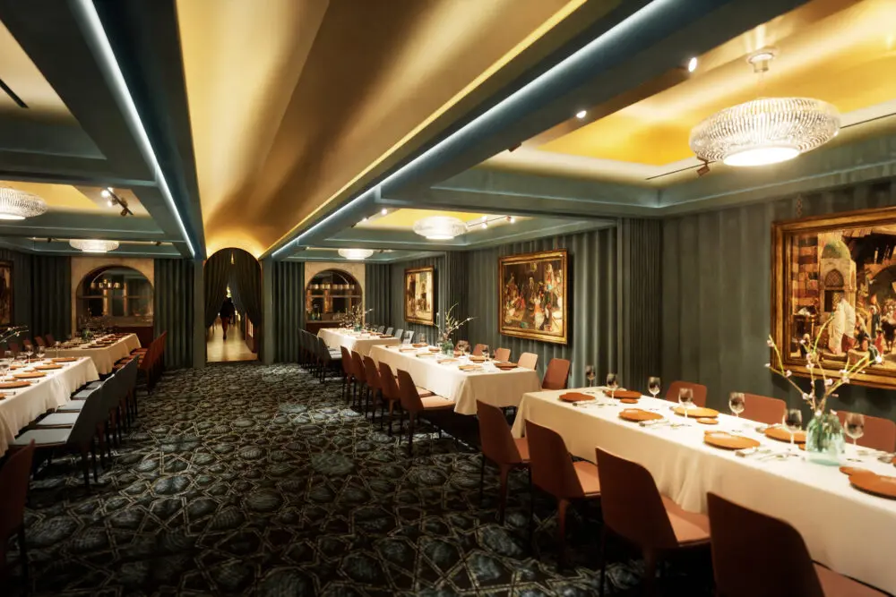 Private dining room laid for a formal dinner at Jeru