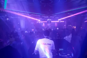 Guests on the dancefloor at a Christmas party