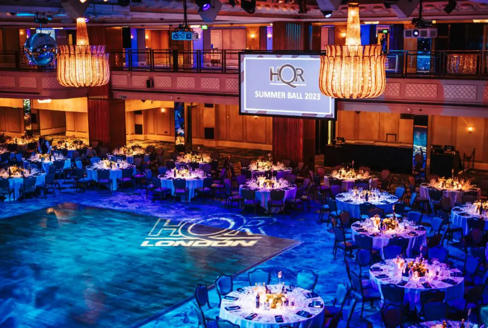 Banqueting hall set for the HQR charity gala dinner